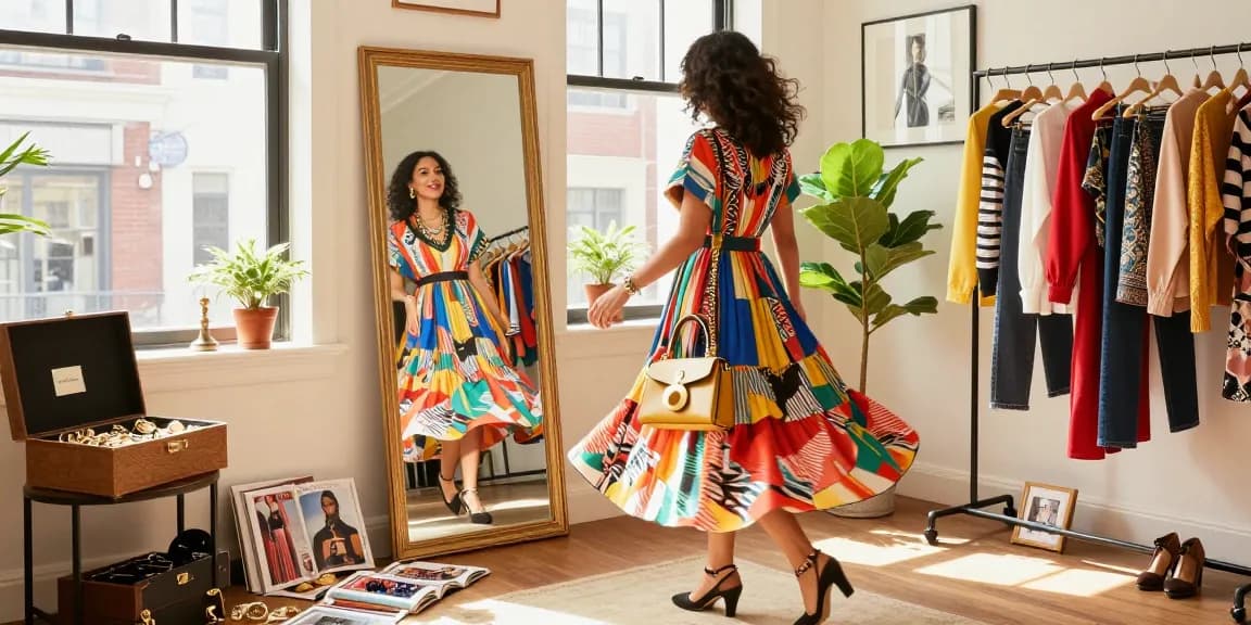 Consulenza d'immagine Milano: donna elegante che rispecchia il suo stile in un ambiente luminoso e accogliente.