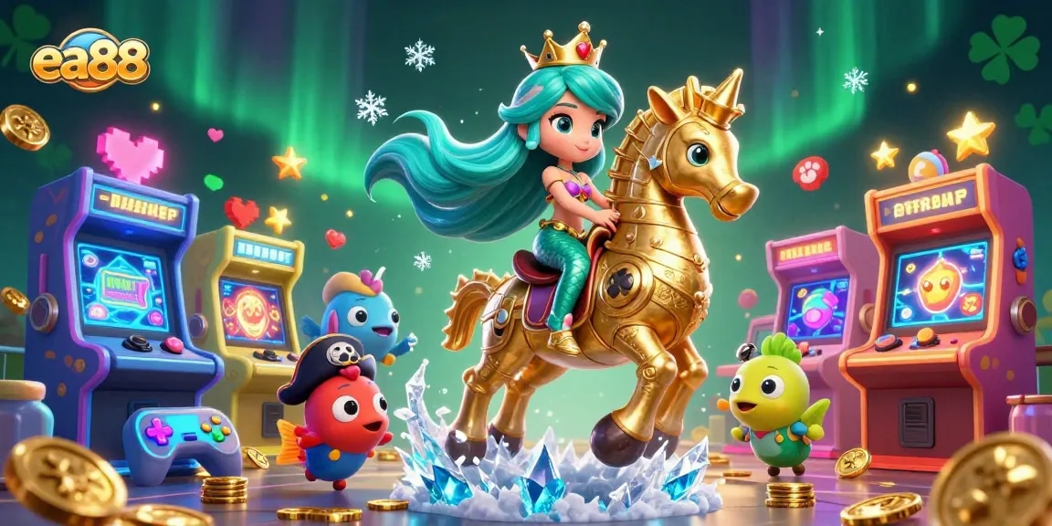 ea88 features a colorful underwater casino scene with a mermaid princess and seahorse jackpot.