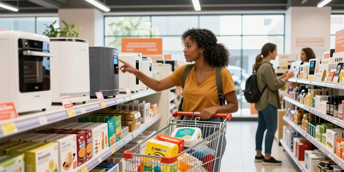 Shoppers exploring eco-friendly products at ebbfilter.com retail store.
