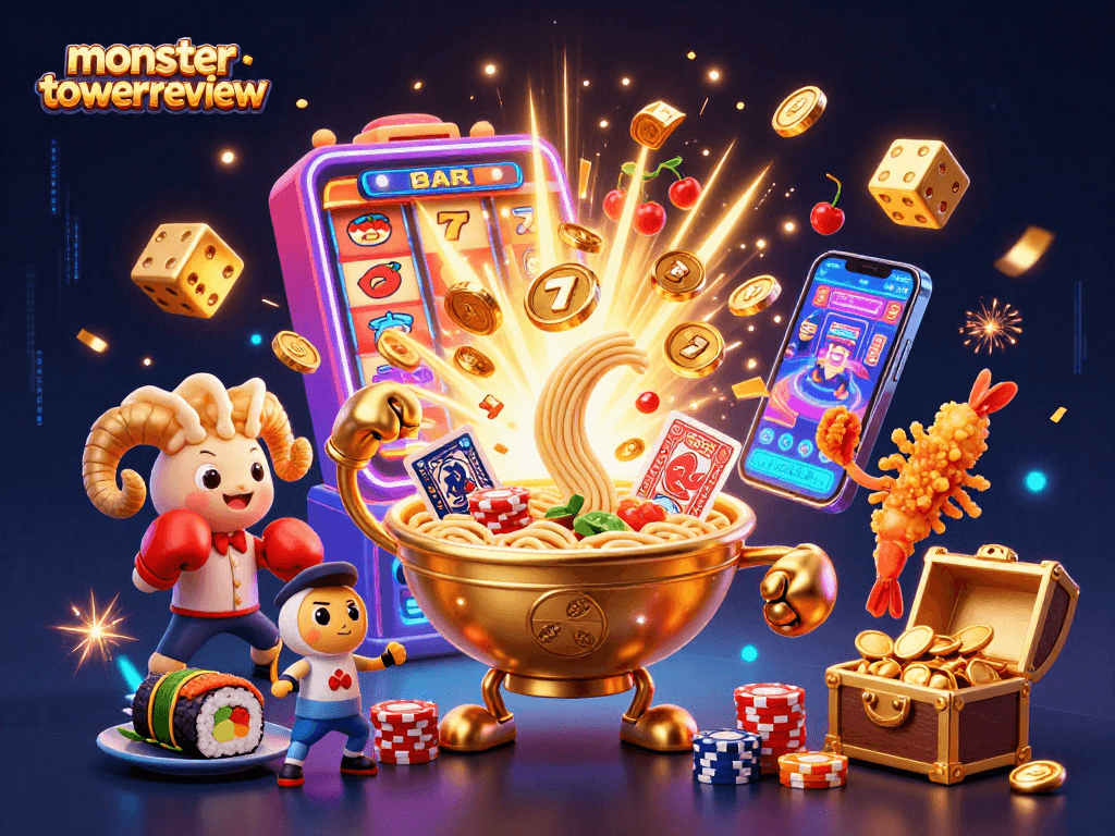 Experience the excitement of monstertowerreview with a dynamic casino scene filled with vibrant characters and thrilling game elements.