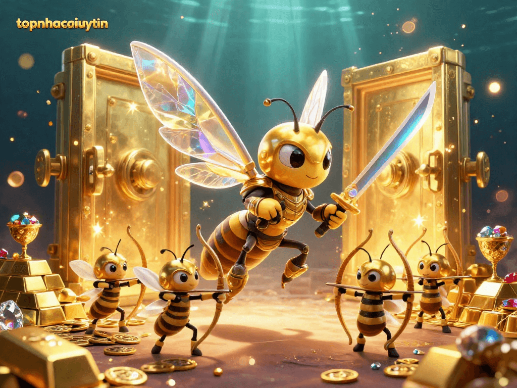 Experience the excitement of topnhacaiuytinn with golden hornet warriors amidst dazzling casino treasures.