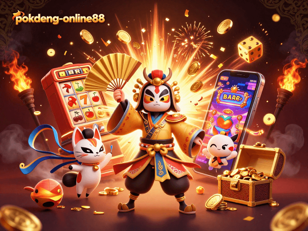 Engage with pokdeng-online88's vibrant casino scene featuring dynamic characters and exciting gaming elements.