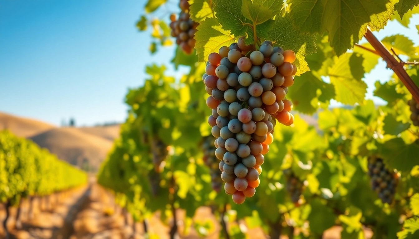 Harvesting delta wine grapes california in a picturesque vineyard landscape.