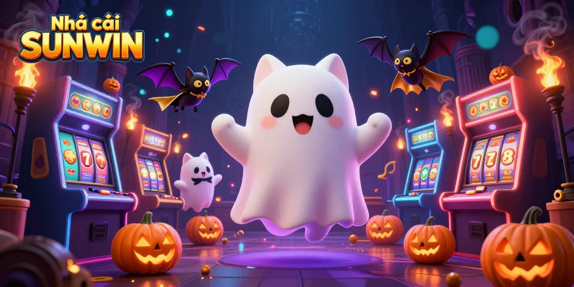 Experience the thrill of winning with Nhà cái SUNWIN in a vibrant haunted casino scene.