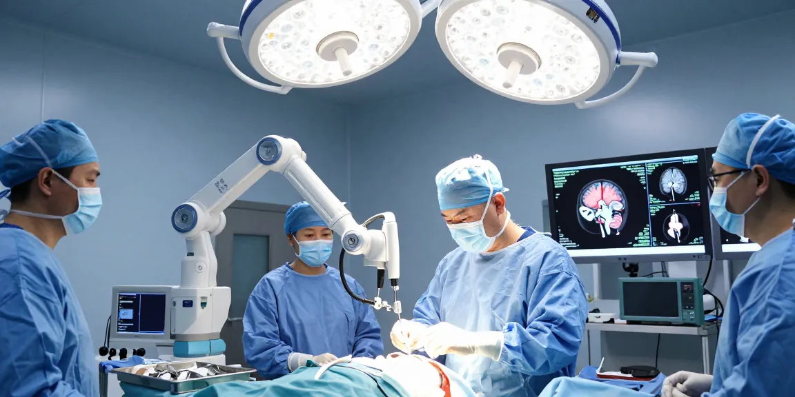 Beyin ameliyatı conducted with advanced technology in a modern operating room showcasing neurosurgery precision.