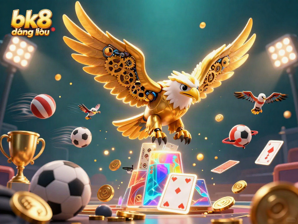 Experience the excitement of bk8 đăng nhập with vibrant 3D illustrations, sports elements, and dynamic gaming action.