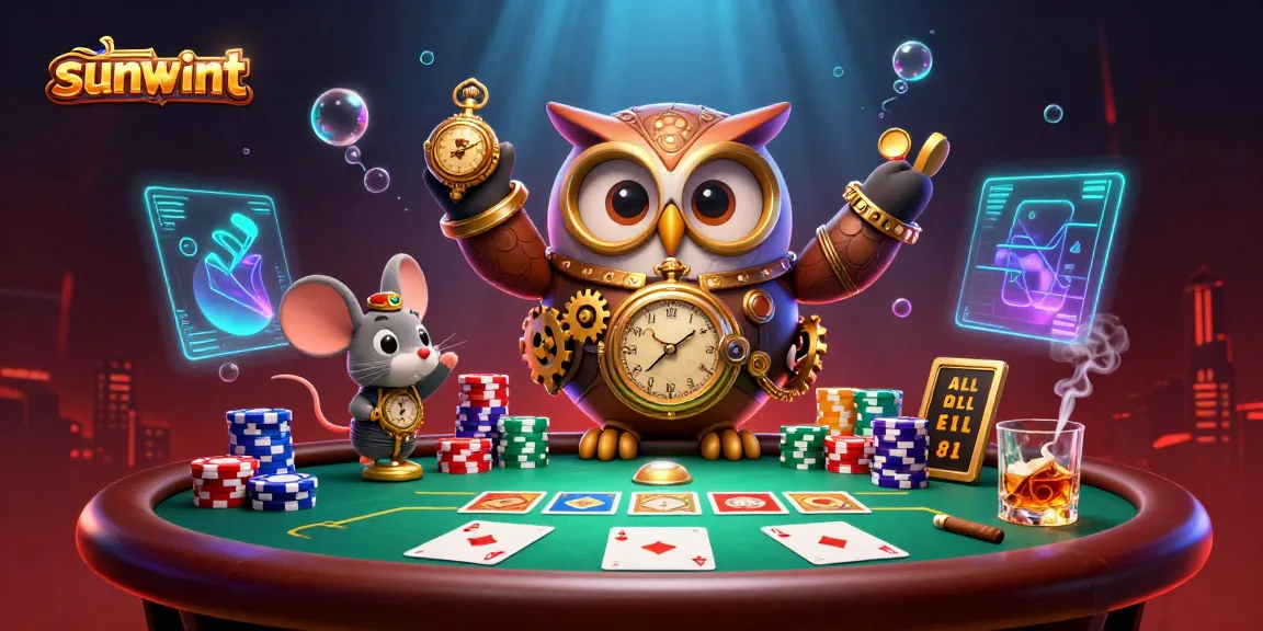 Experience the vibrant world of sunwinnt with a time-traveling owl amidst thrilling casino elements.