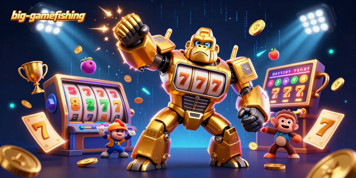 Experience big-gamefishing action with thrilling slot game elements and a powerful golden gorilla mech.