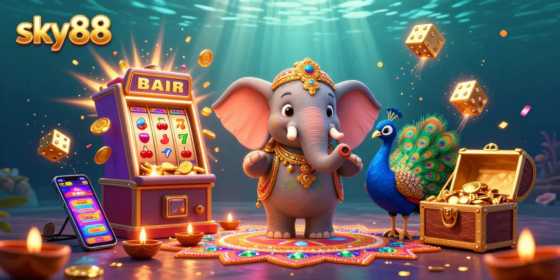 Experience excitement at sky88 with vibrant casino games, a luck-filled scene bursting with action.