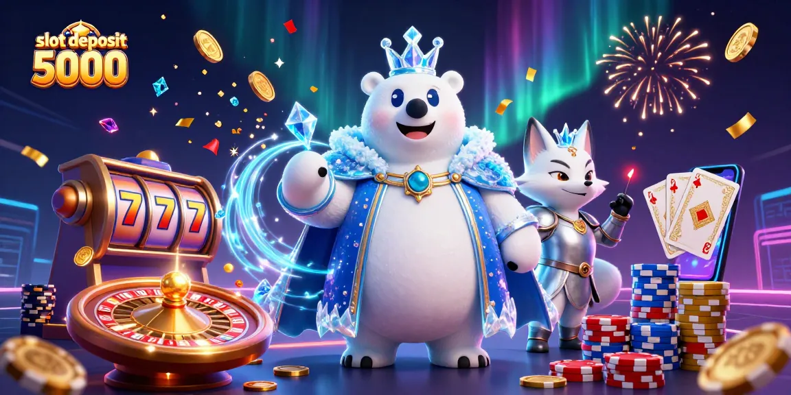Experience thrilling wins at slot deposit 5000 with a vibrant 3D illustration of casino excitement.