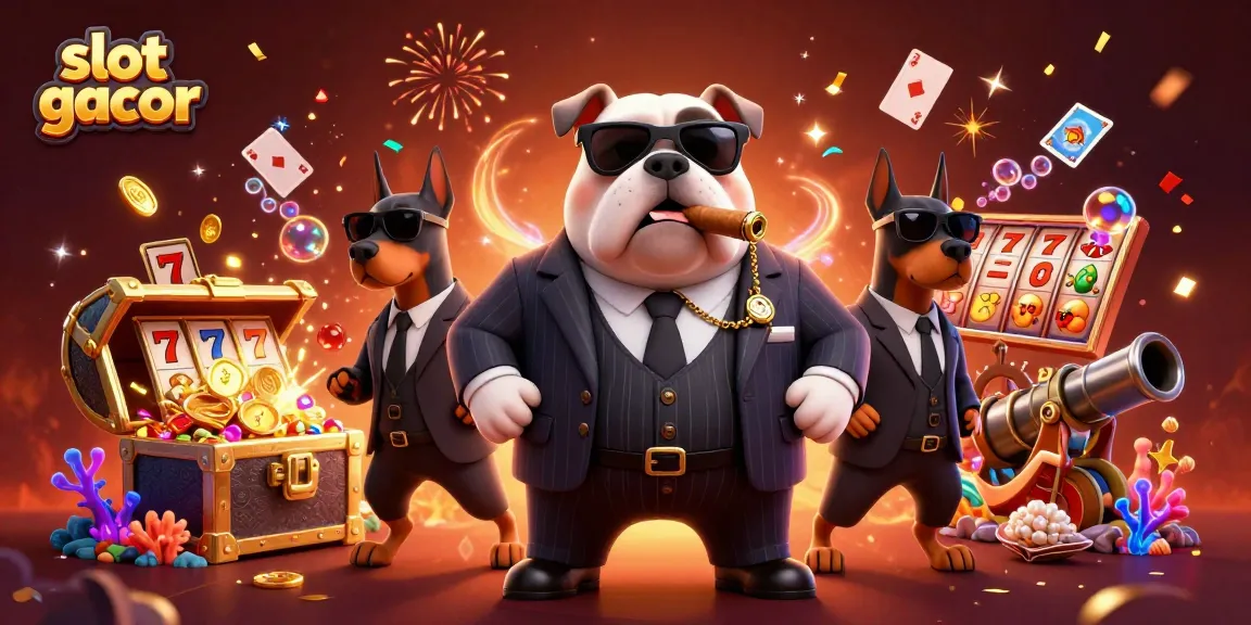Engage in thrilling slot gacor adventures with a mafia boss bulldog and his guards amidst treasure.