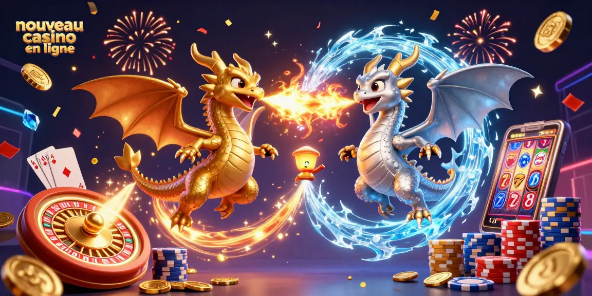 Jouez au nouveau casino en ligne avec une animation captivante de dragons et des éléments de casino vibrants.
