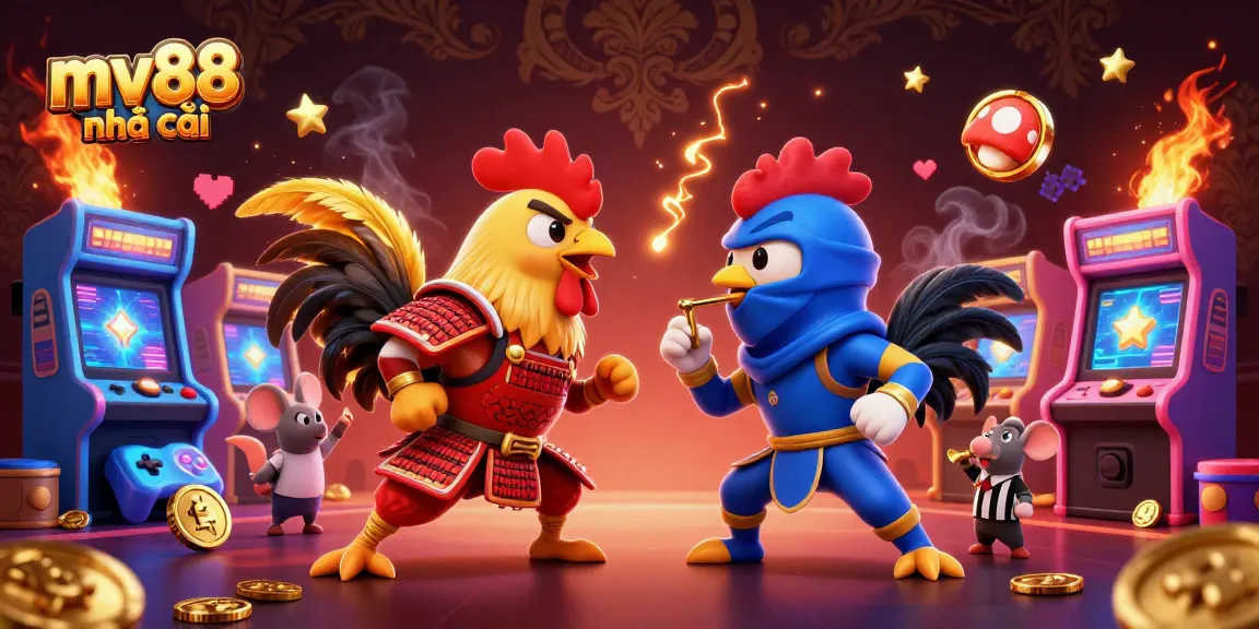 Experience thrilling cockfighting action with mv88 nhà cái featuring dramatic roosters in a dynamic scene.