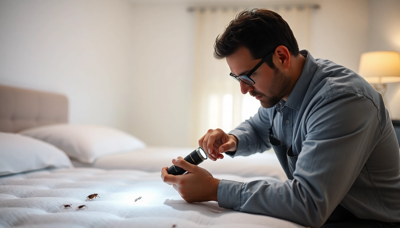 Ensure effective bed bug removal with a pest control technician examining a bedroom.