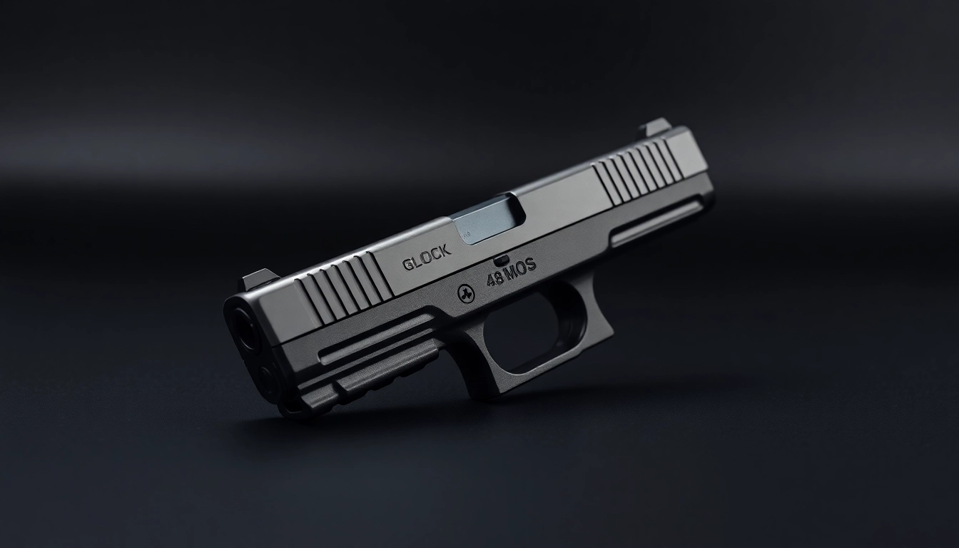 Display of the Glock 48 MOS slide emphasizing design features and craftsmanship.