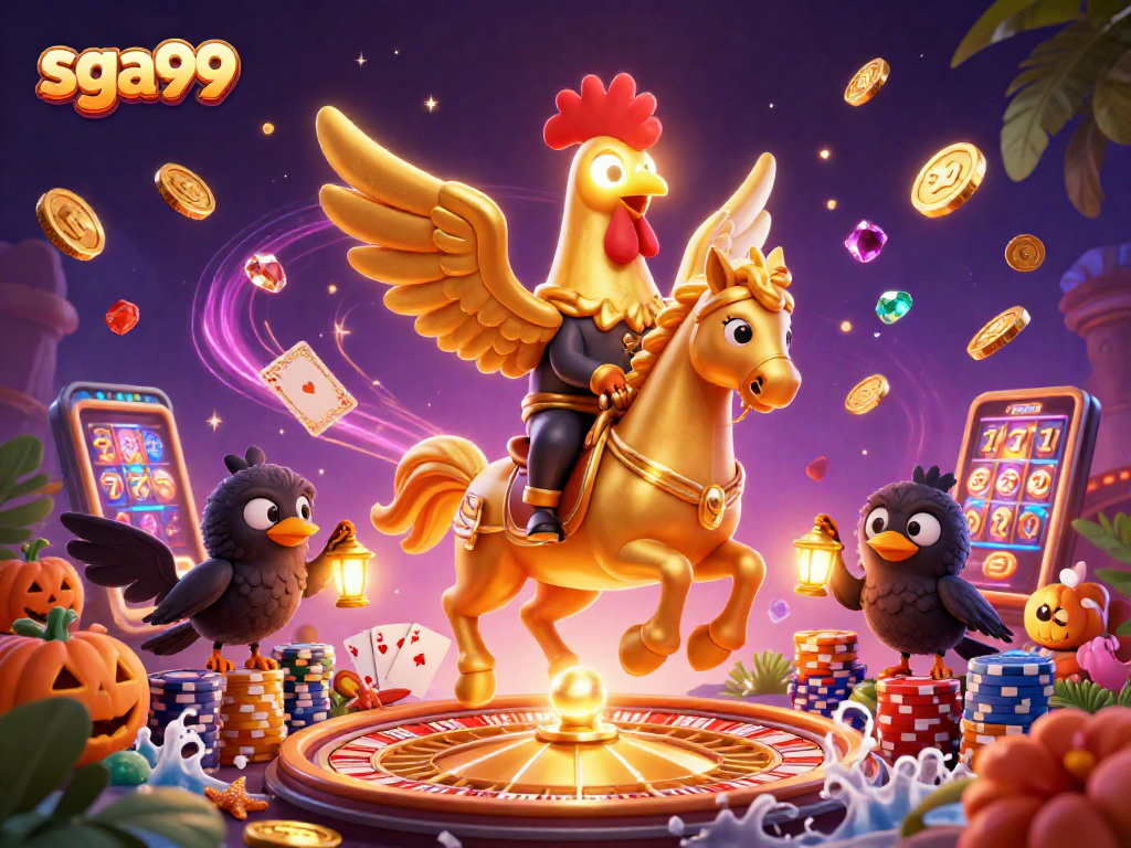 Experience the thrill at sga99 with a golden rooster in a magical midnight casino.
