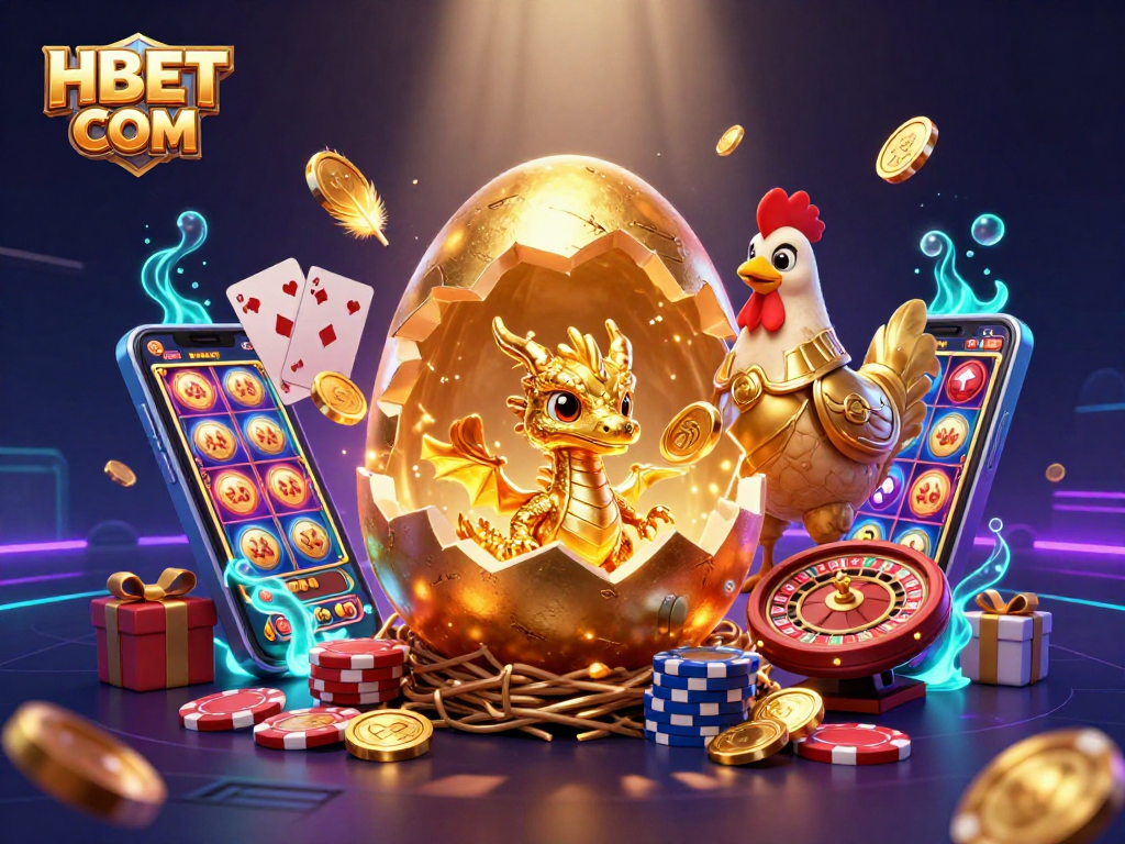 Experience thrilling excitement at HBET COM with a golden dragon and poker chips in action.