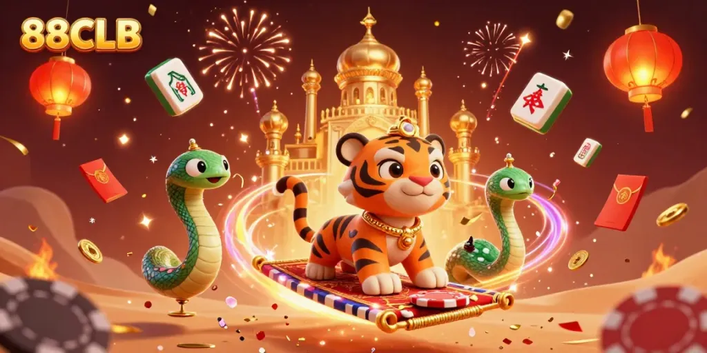 Engage in thrilling gameplay with 88CLB, featuring vibrant casino characters and festive elements.