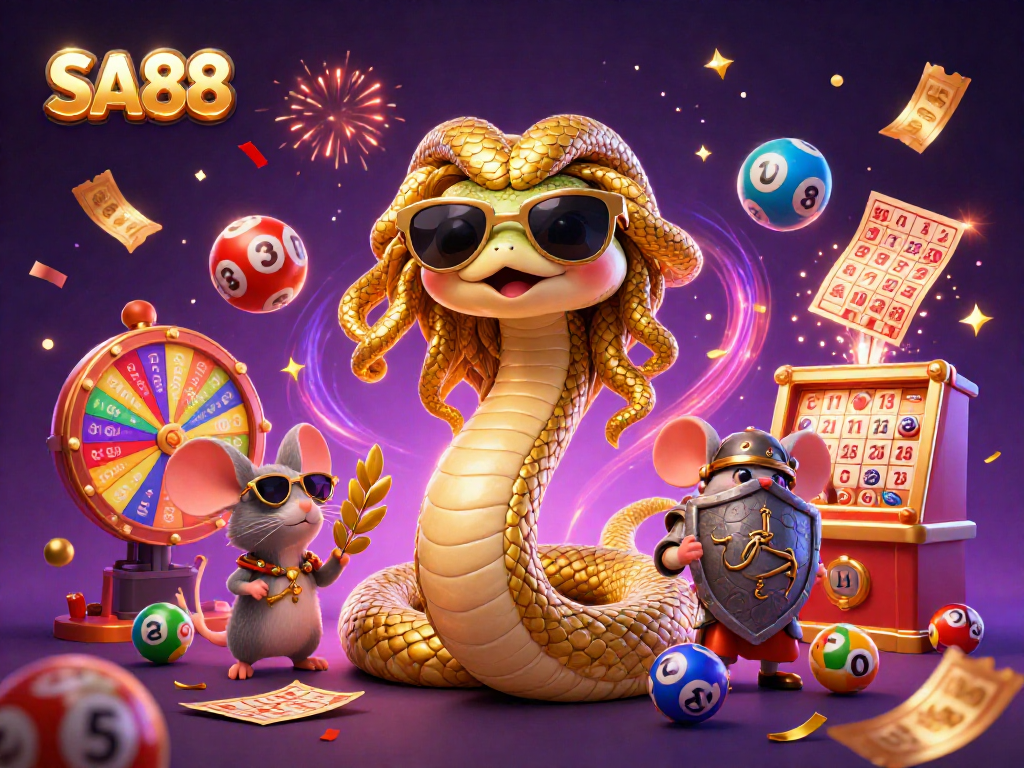 Experience exciting games at SA88 with Medusa, a warrior mouse, and lottery elements in a vibrant 3D scene.