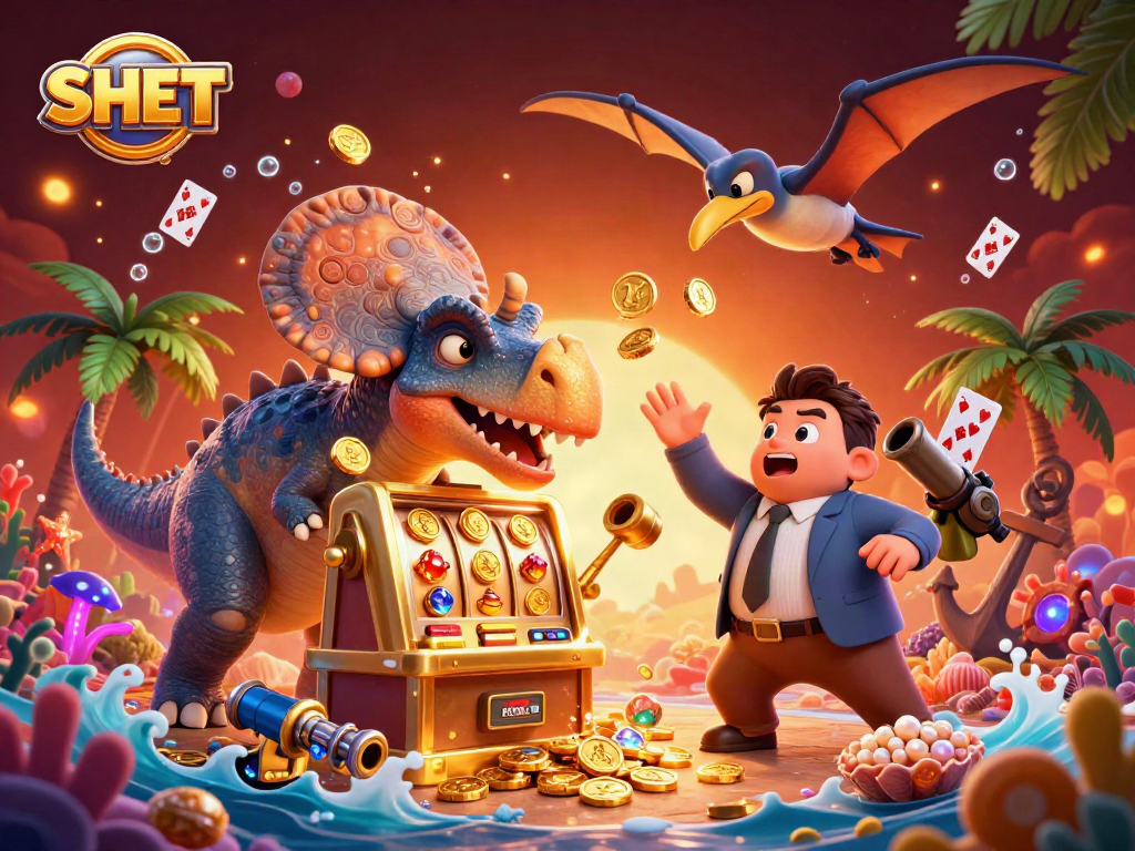 SH BET highlights a pachycephalosaurus winning jackpots at a casino, alongside energetic characters