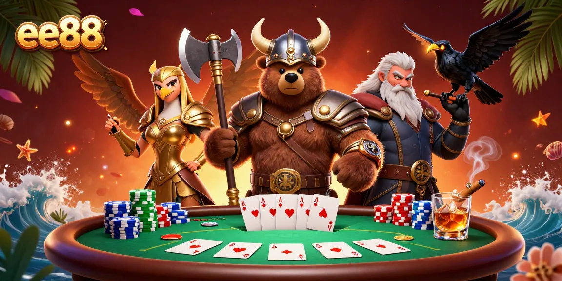 Engage with ee88's thrilling poker showdown featuring epic Viking and Valkyrie art.