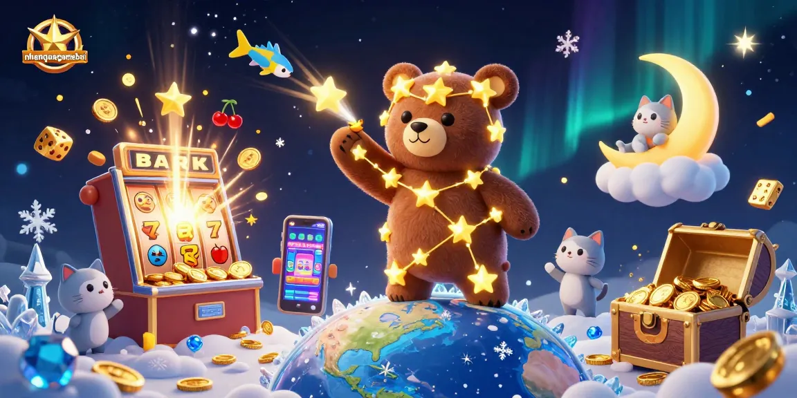 Experience the excitement of nhanquagamebai with a celestial bear and dynamic casino elements.