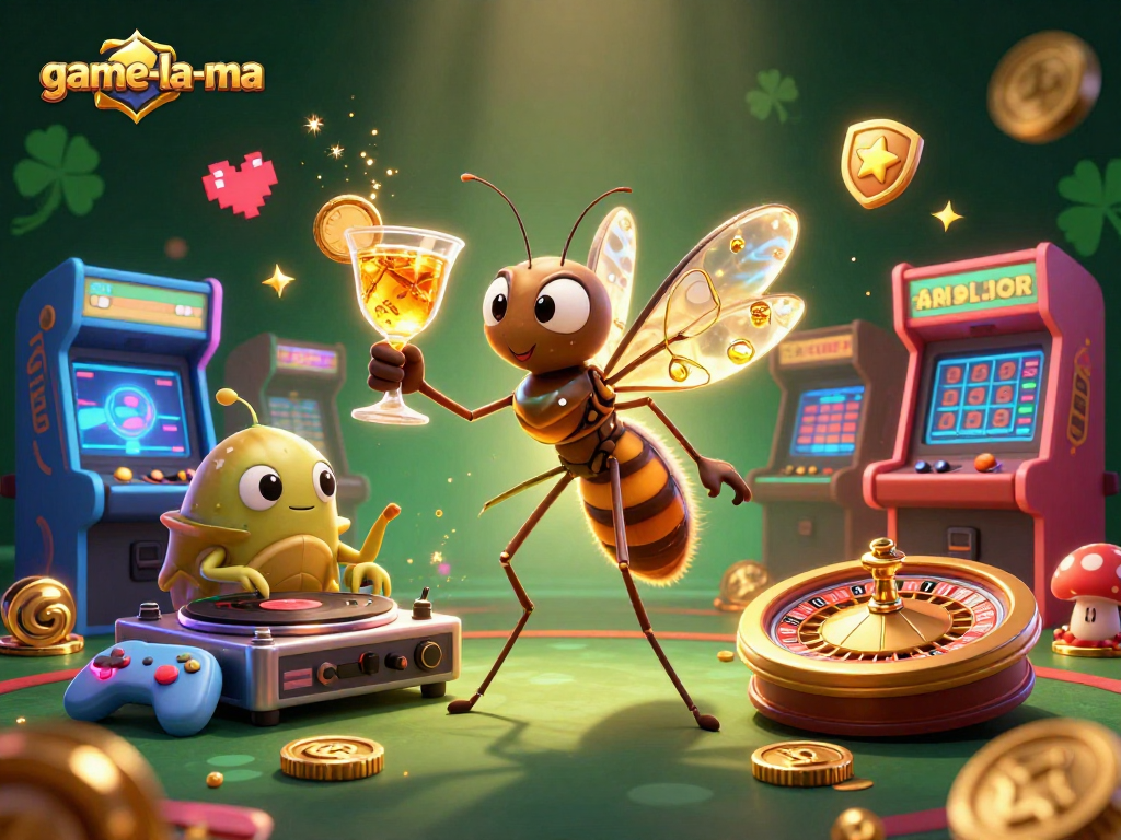 Engage with game-la-ma's thrilling casino scene featuring vibrant characters and dynamic gaming elements.