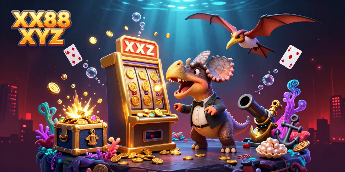 Catch exciting jackpots with XX88 XYZ in a dynamic casino scene featuring vibrant 3D characters.