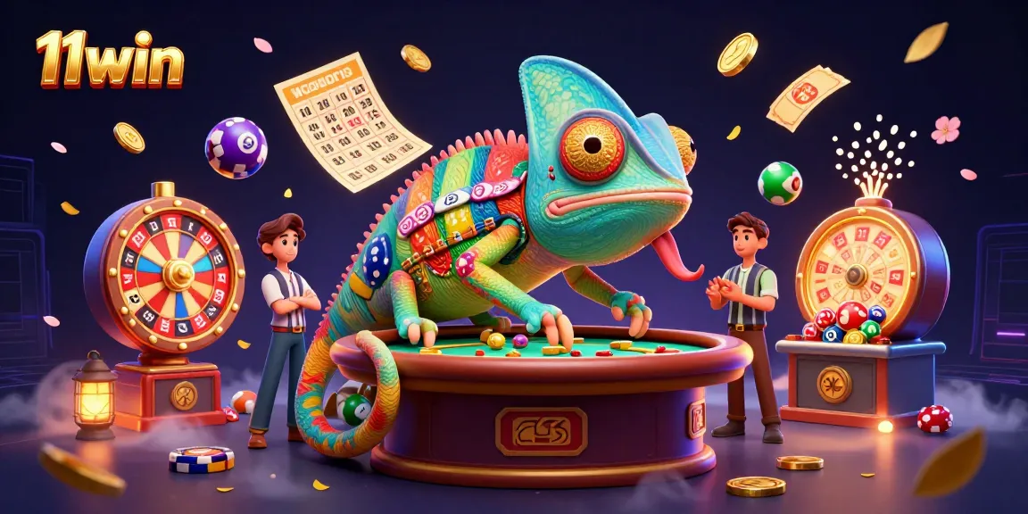 Engage with 11win's vibrant chameleon casino owner amidst dynamic lottery elements.