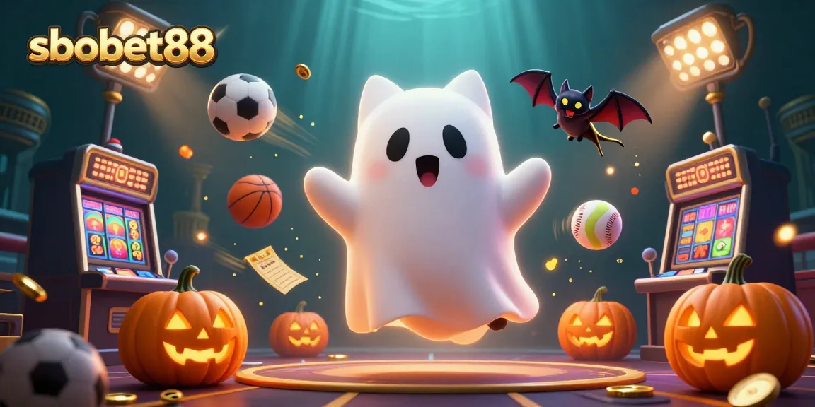 Experience sbobet88’s vibrant charm with ghostly characters in a thrilling casino setting.