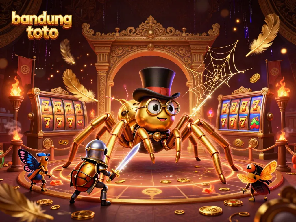 Engage in thrilling play with bandung toto featuring a golden tarantula and beetle knight amidst casino elements.