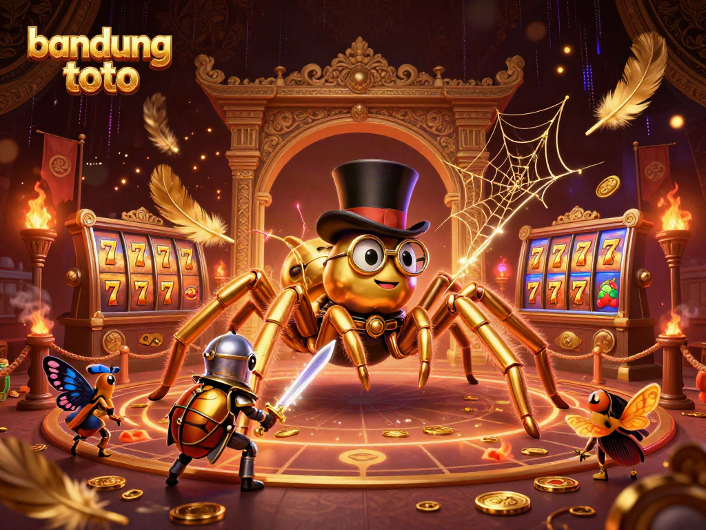 Engage in thrilling play with bandung toto featuring a golden tarantula and beetle knight amidst casino elements.