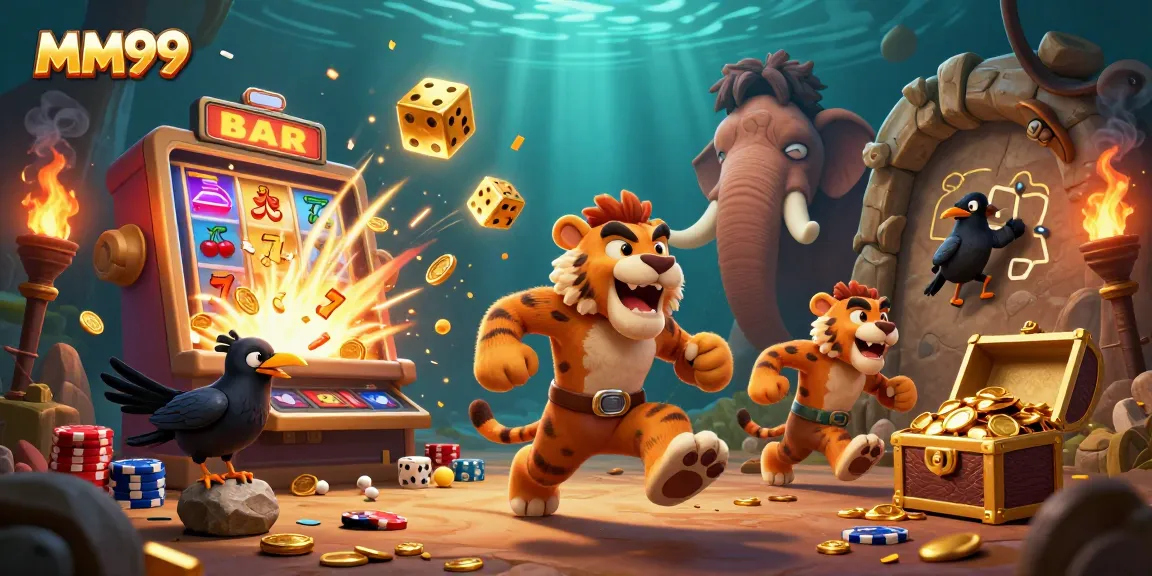 Spin the reels with MM99, a vibrant 3D casino scene full of excitement and wins.