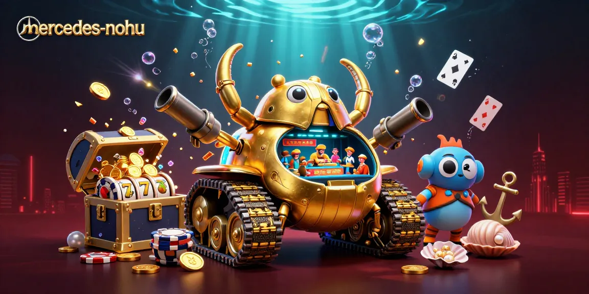 Engage with mercedes-nohu in a vibrant casino-themed 3D underwater scene with playing cards and gold.