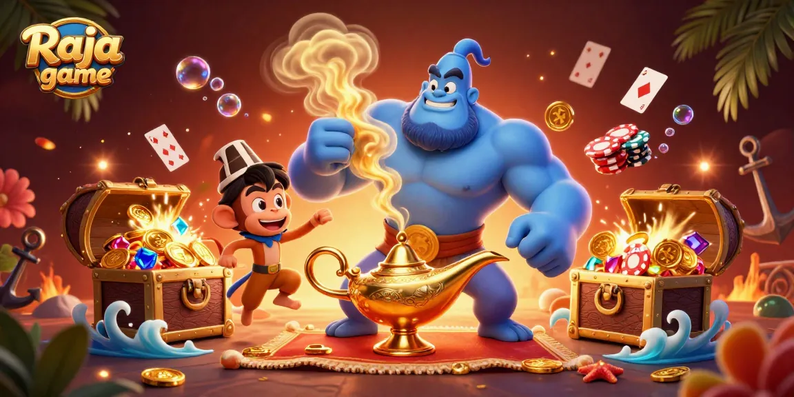 Engage in thrilling Raja game experiences with a dynamic 3D illustration showcasing captivating casino elements.