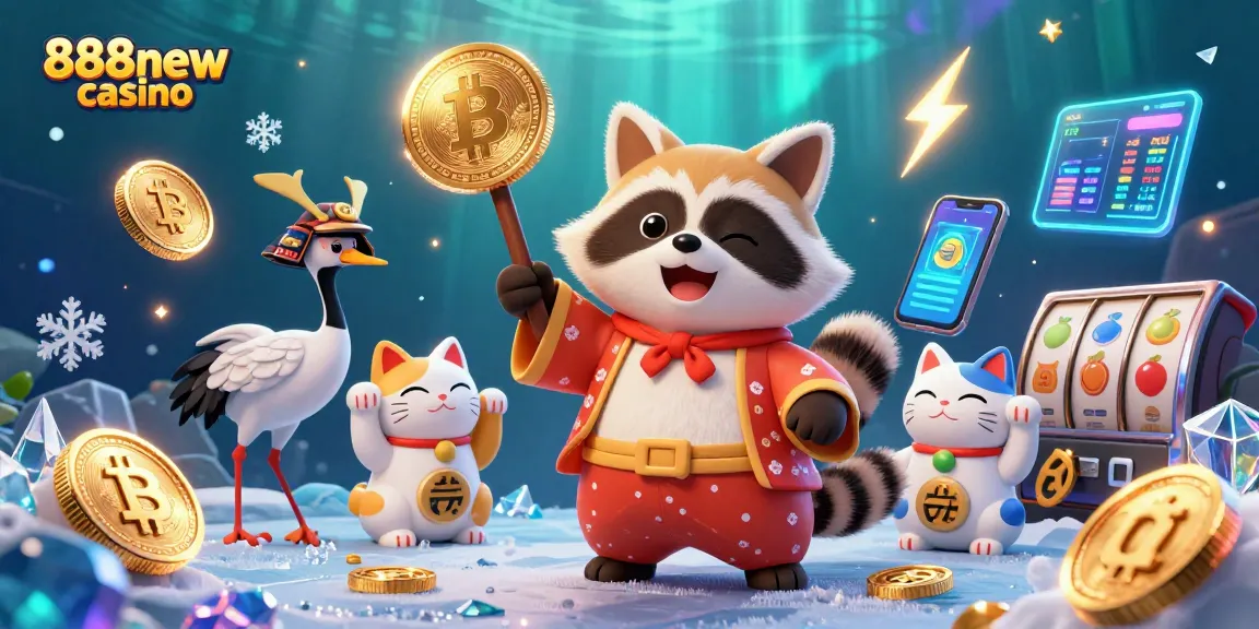 Play and win big at 888new casino with cheerful characters amid vibrant crypto elements.