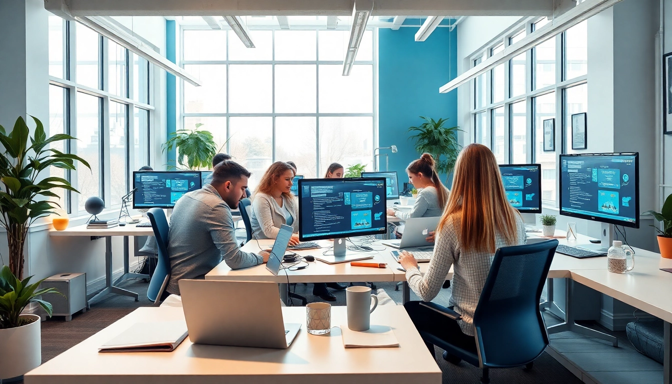 Engaging team in edmonton web design collaboration in a bright office environment.
