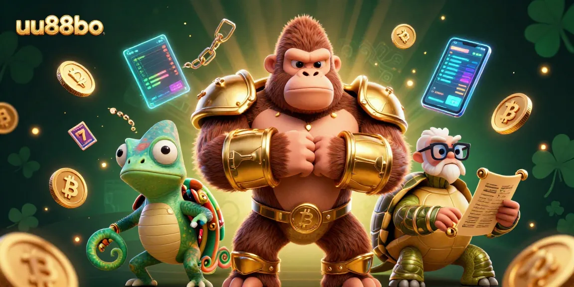 Join the action at uu88bo with a powerful gorilla king amidst vibrant gambling elements.