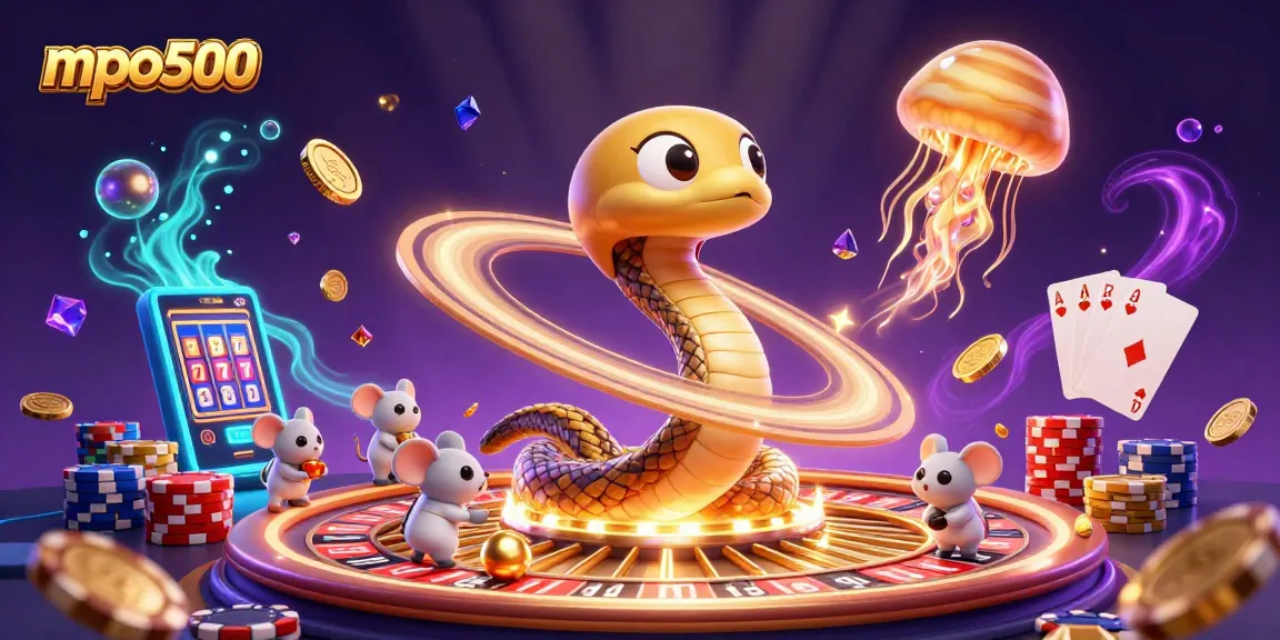 Experience thrilling bets with mpo500 in a cosmic casino scene featuring vibrant characters and games.
