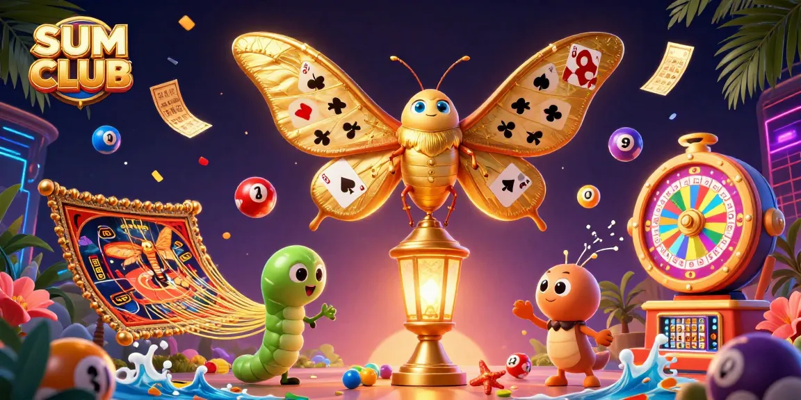 Experience the thrill of SUM CLUB gaming with a vibrant lottery scene featuring colorful balls and dynamic casino elements.