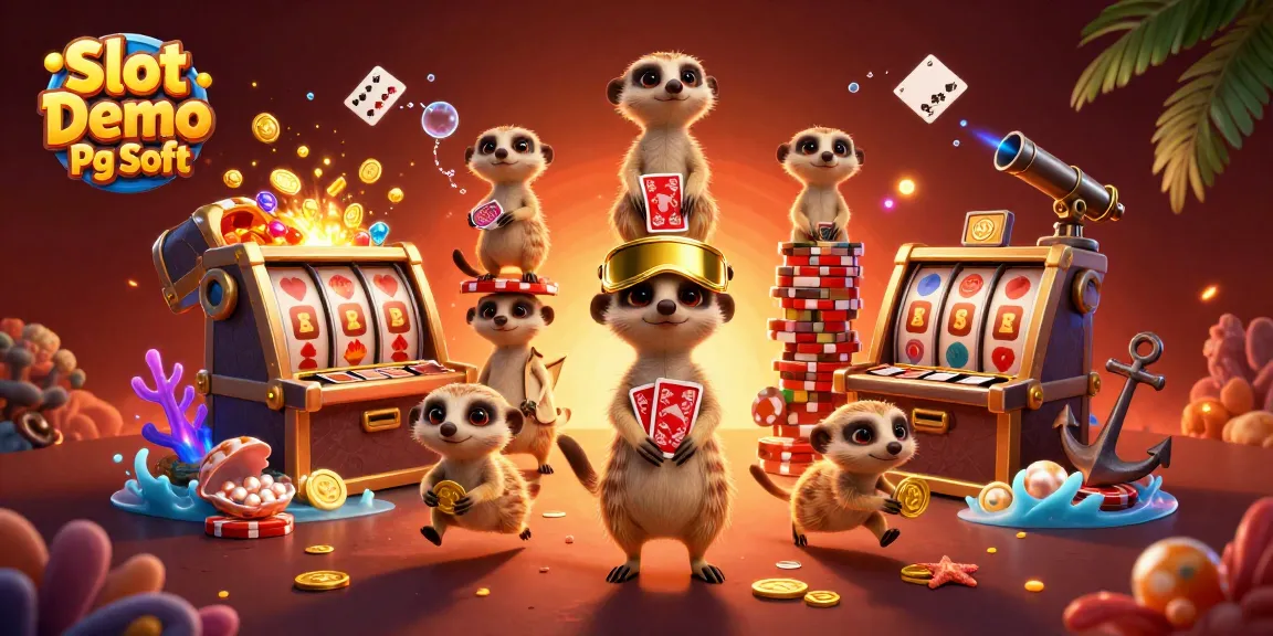 Experience the thrill of Slot Demo Pg Soft with lively meerkats managing a vibrant casino scene.