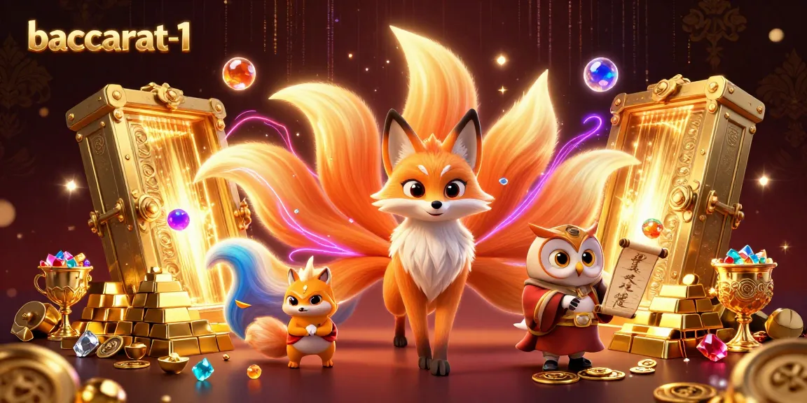 Engage in thrilling action at baccarat-1 with colorful nine-tailed fox spirit and wise sage in a rich casino atmosphere.