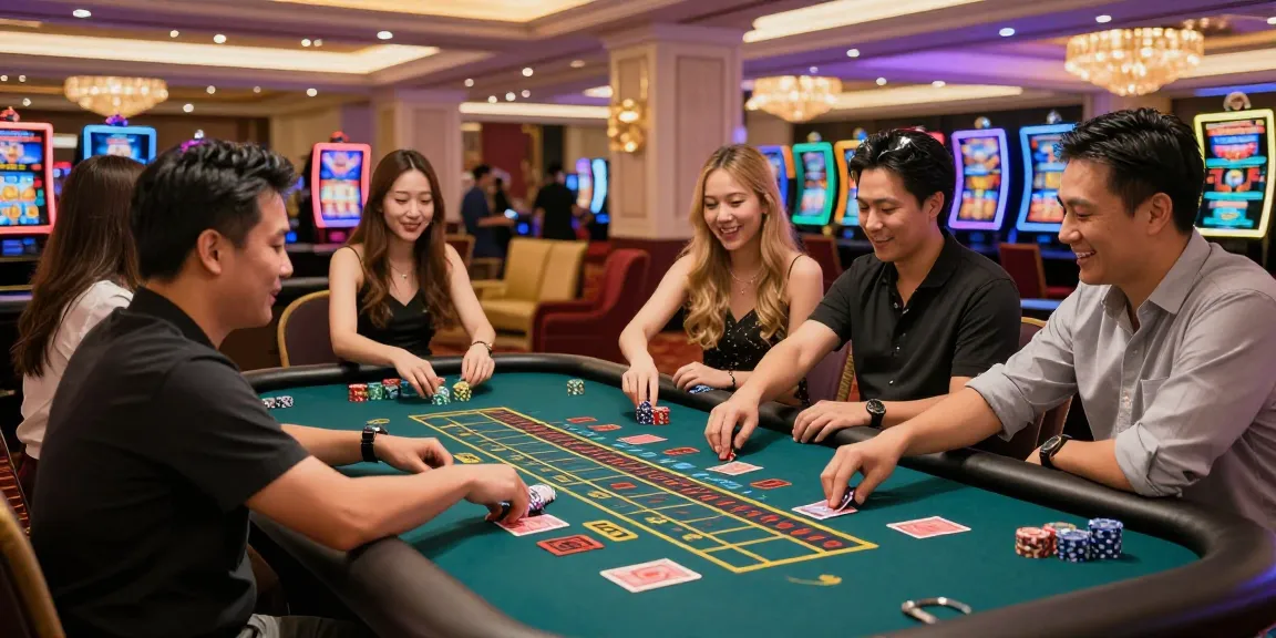 Exciting casino gaming scene around roulette table celebrating slot luar negeri gaming with diverse players in vibrant atmosphere.