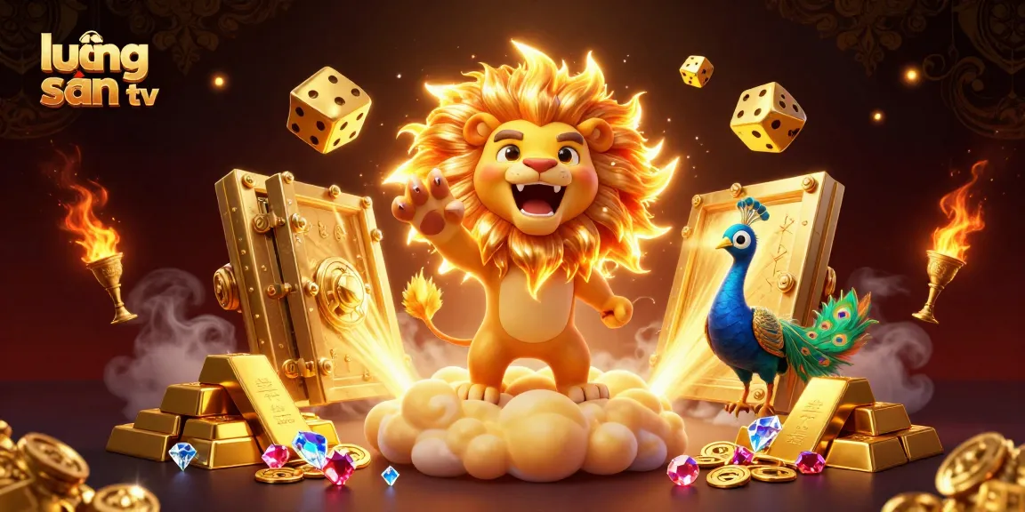 lương sơn tv offers a vibrant and exciting gambling scene with gold treasures and roaring lion.