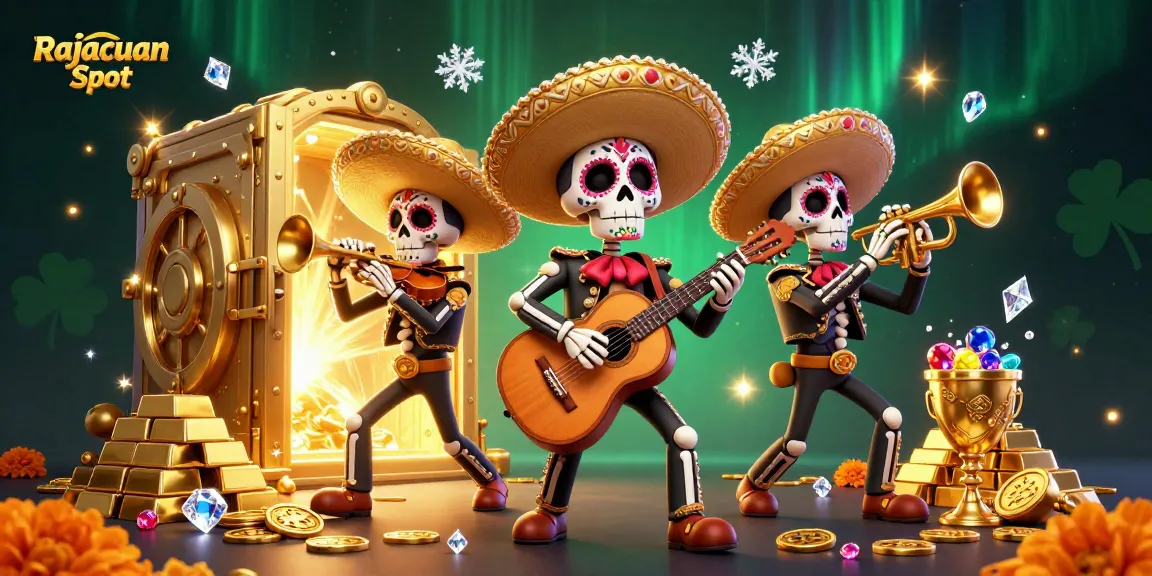 Menangkan jackpot di Rajacuan Slot dengan karakter mariachi penuh warna dan lemari harta berkilau.