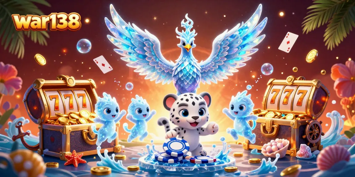 Experience thrilling gameplay with war138's vibrant slot elements and icy characters, showcasing a unique casino atmosphere.