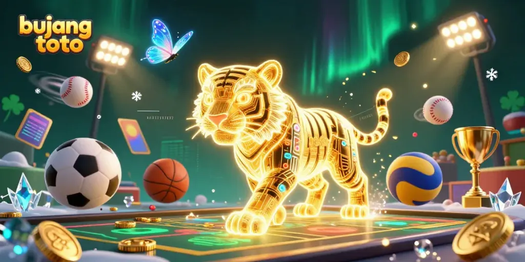 Experience an exhilarating game with bujang toto, featuring a neon tiger in a vibrant digital casino.