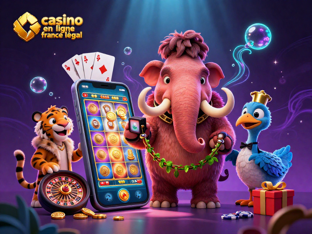 Profitez d'une illustration 3D sur le thème du casino en ligne France légal avec des personnages animés et des éléments de jeu