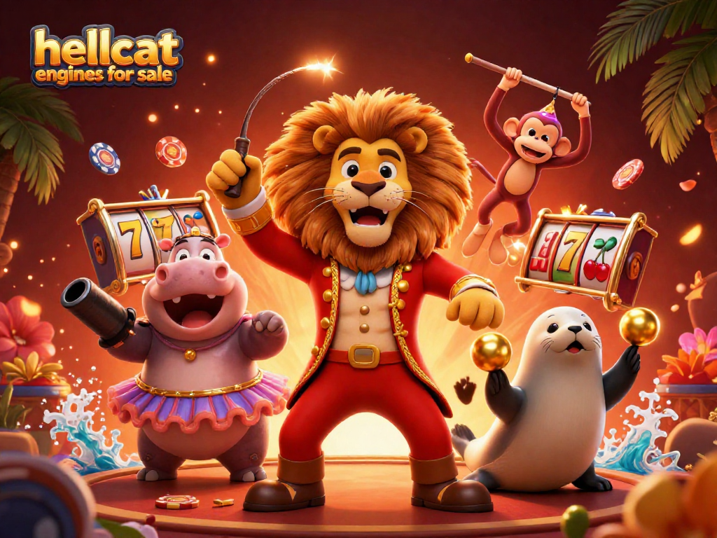 Engage in high-stakes fun with the vibrant scene showcasing hellcat engines for sale amidst dynamic casino elements.