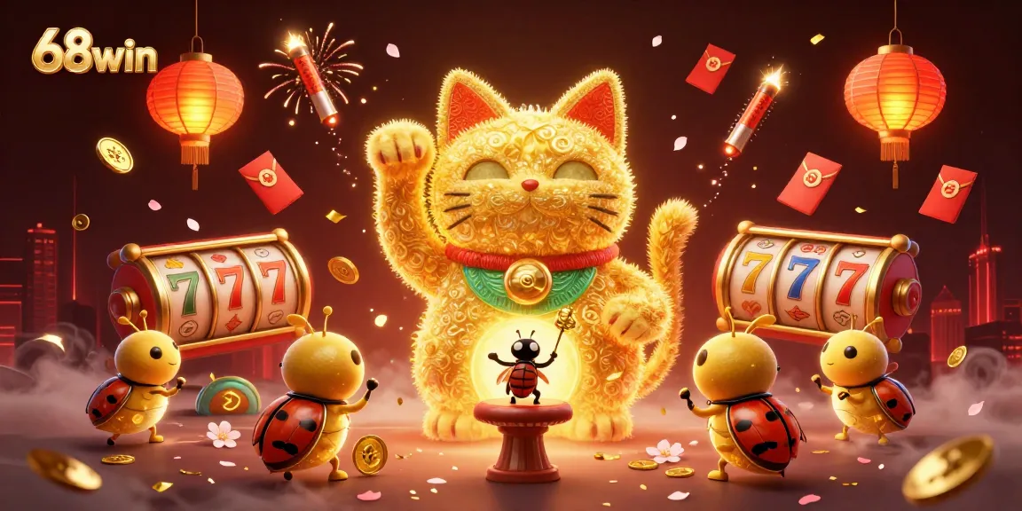 Engage in thrilling gameplay with 68win's vibrant lucky cat and spinning slots